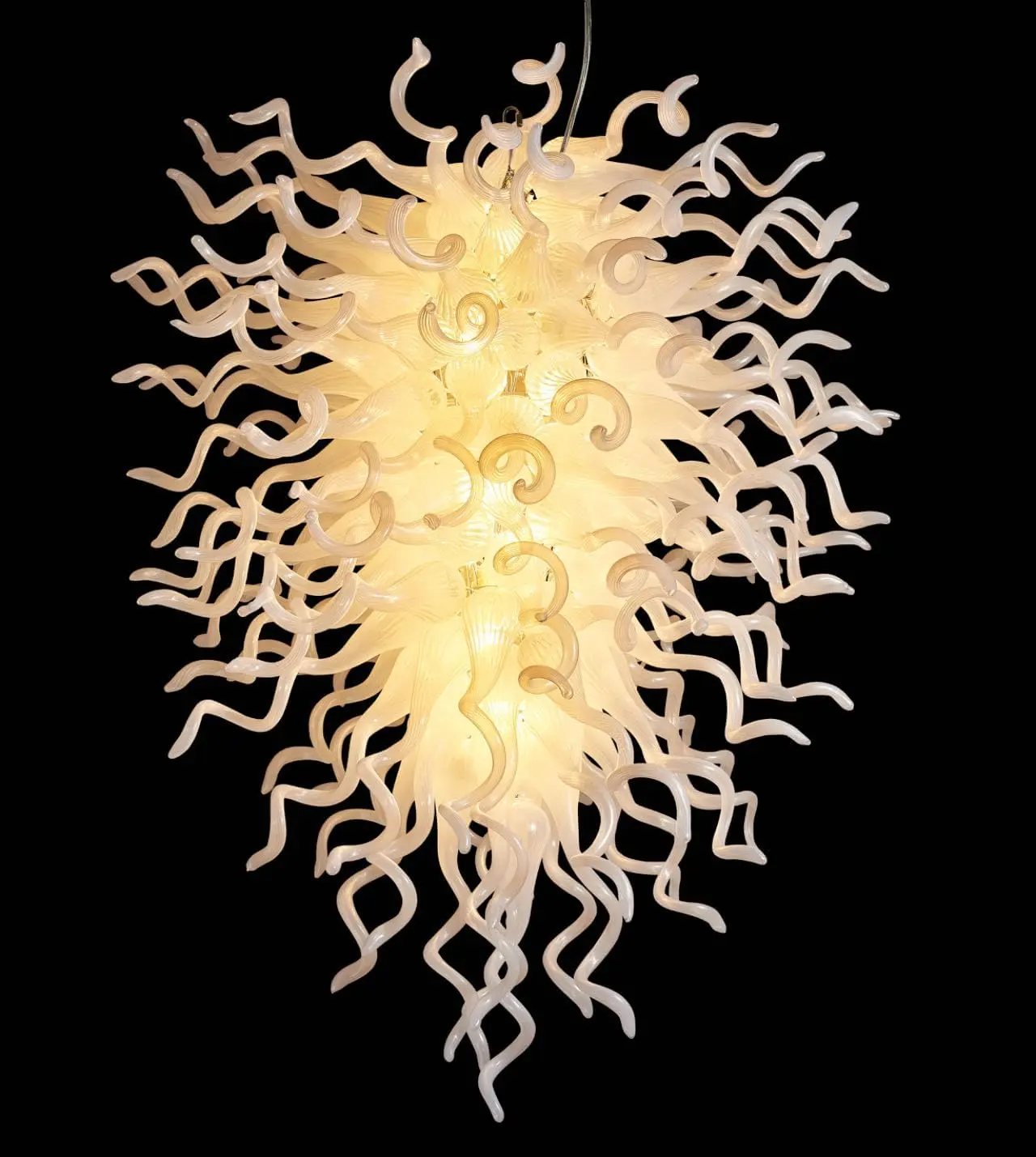 LONGREE Spiral Glass Chandelier Large Chihuly Ivory White Blown Glass Lightings for Home Stairs Foyer Entryway