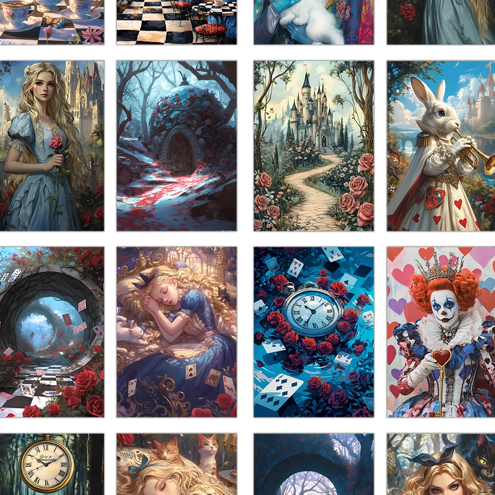 32 Stück, blaue Alice im Wunderland-Postkarten, Joker, Geburtstags-/Jubiläumsgeschenke, Sammlerstücke, geeignet zum Verschenken, erhältlich. – Detail 5