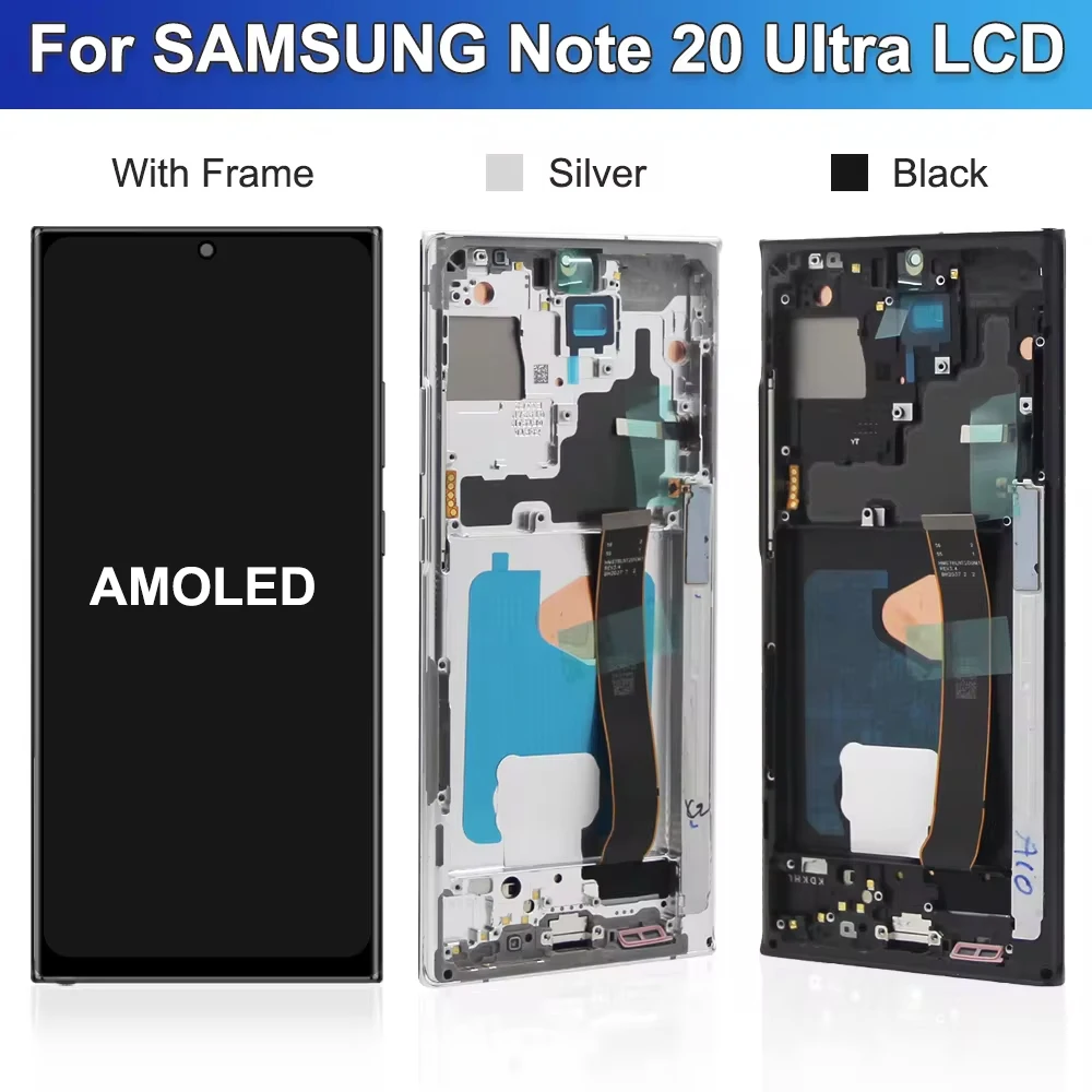 Amoled Note 20 Ultra-scherm, voor Samsung Galaxy Note 20 Ultra Display N986B / DS N986U Touchscreen Digitizer Vervanging + Frame