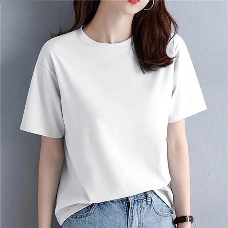 100% coton multicolore couleur T-shirt femmes M-2XL Harajuku blanc femmes T-shirt femme col rond haut d'été basique T-shirt livraison directe