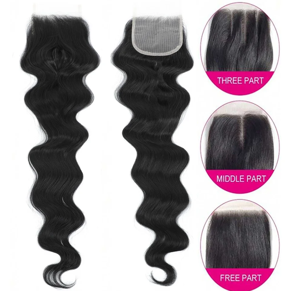 바디 웨이브 4x4 레이스 클로저 22인치 합성 헤어 레이스 프론트 내추럴 블랙 고온 섬유 여성 코스프레 및 데일리용