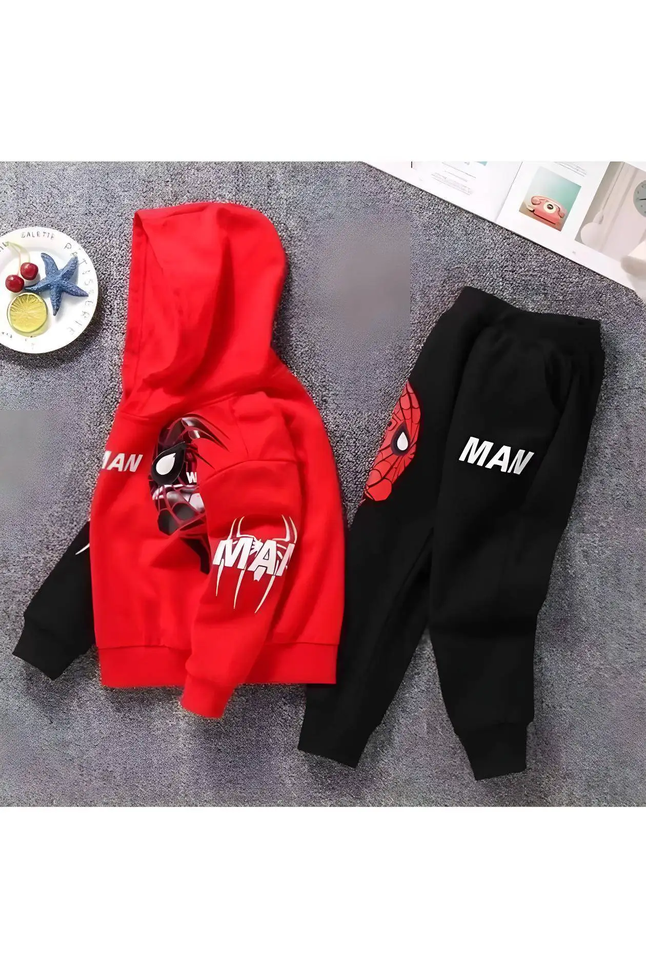 Spider-Man Visual Baby and Child 2-Piece Top and Bottom Hooded Tracksuit Set-Red. kids spiderman outfit. kids clothes