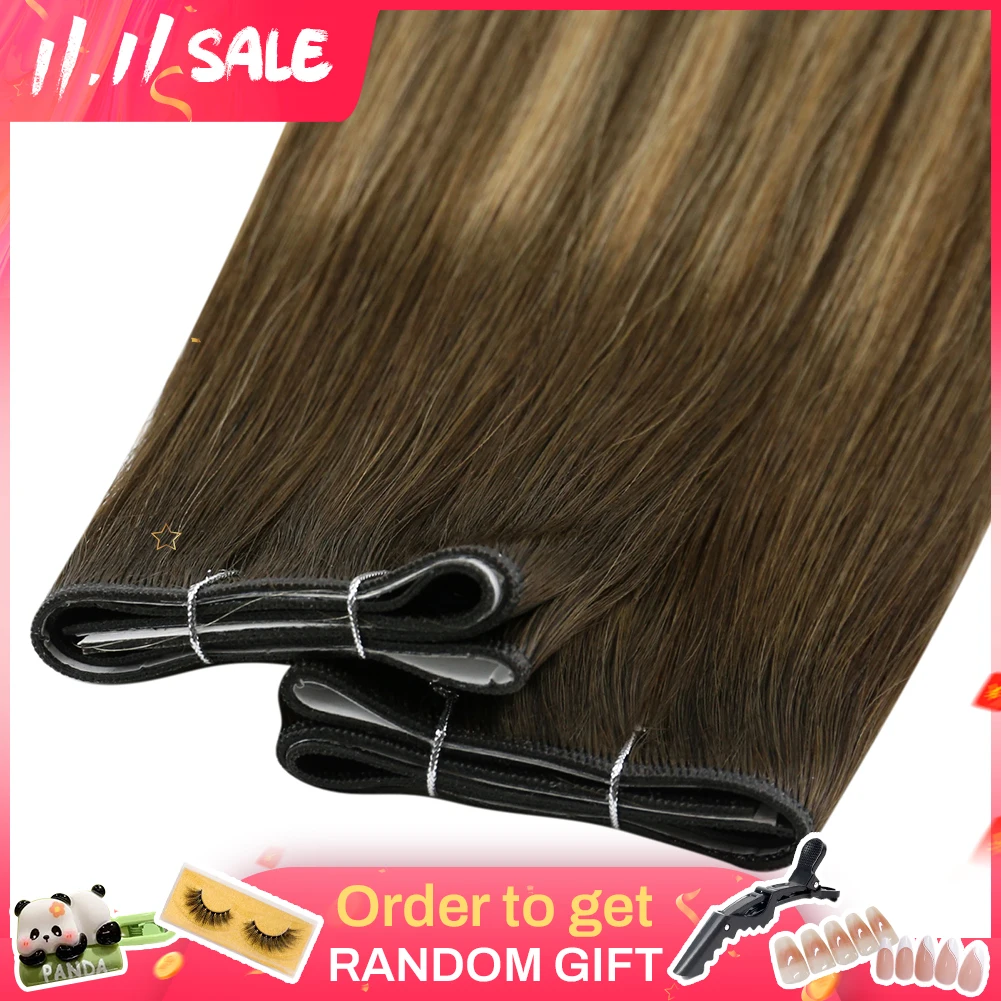 

Moresoo Wide Tape in Hair Extensions Long Weft Remy Tape in Weft Hair 50G Цельная кутикула Двусторонняя клейкая лента Широкий PU Weft