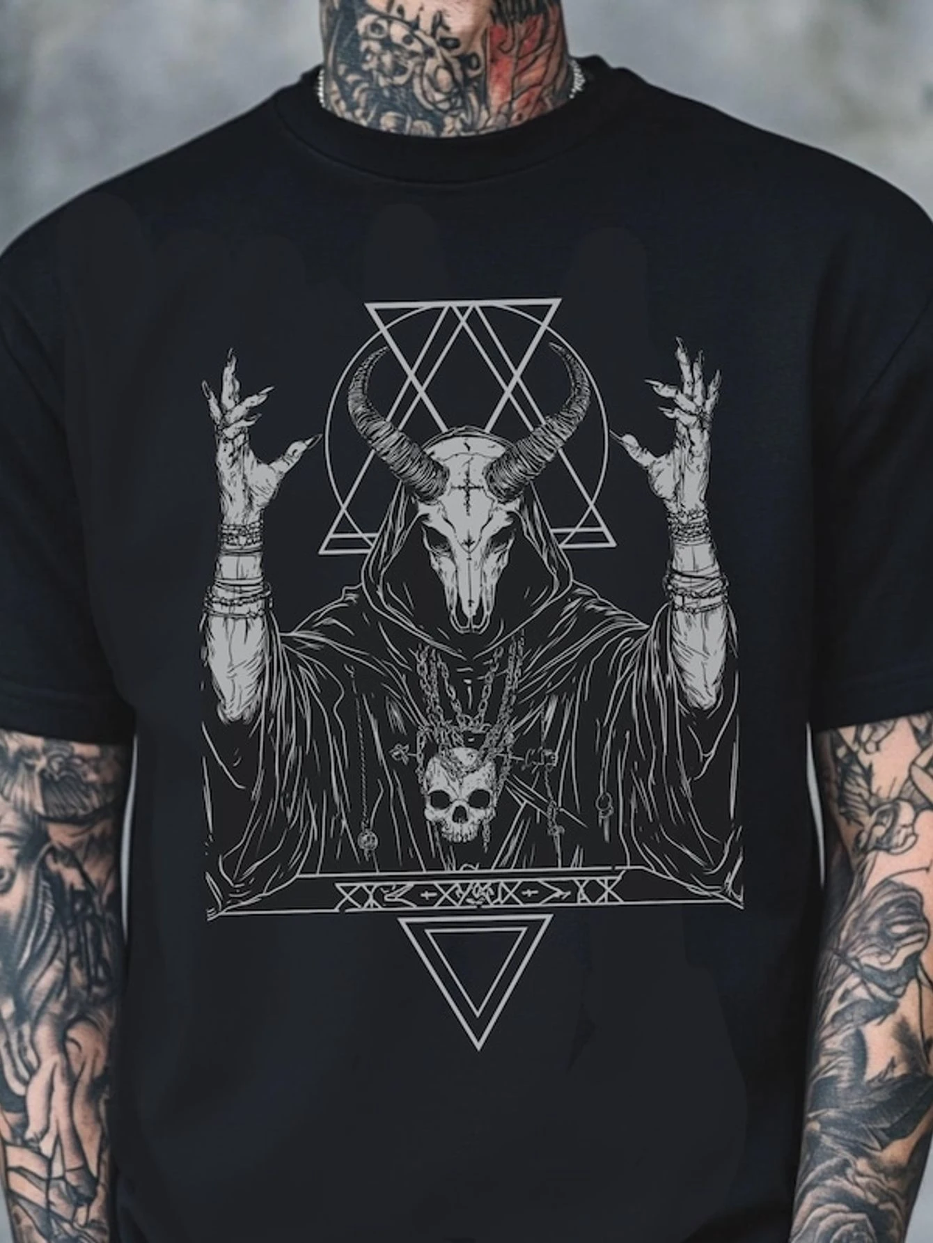 Summer Gothic Mysterious Comfortable Color T-shirt, Punk Pattern T-shirt, Horror Garbage Rock Shirt
