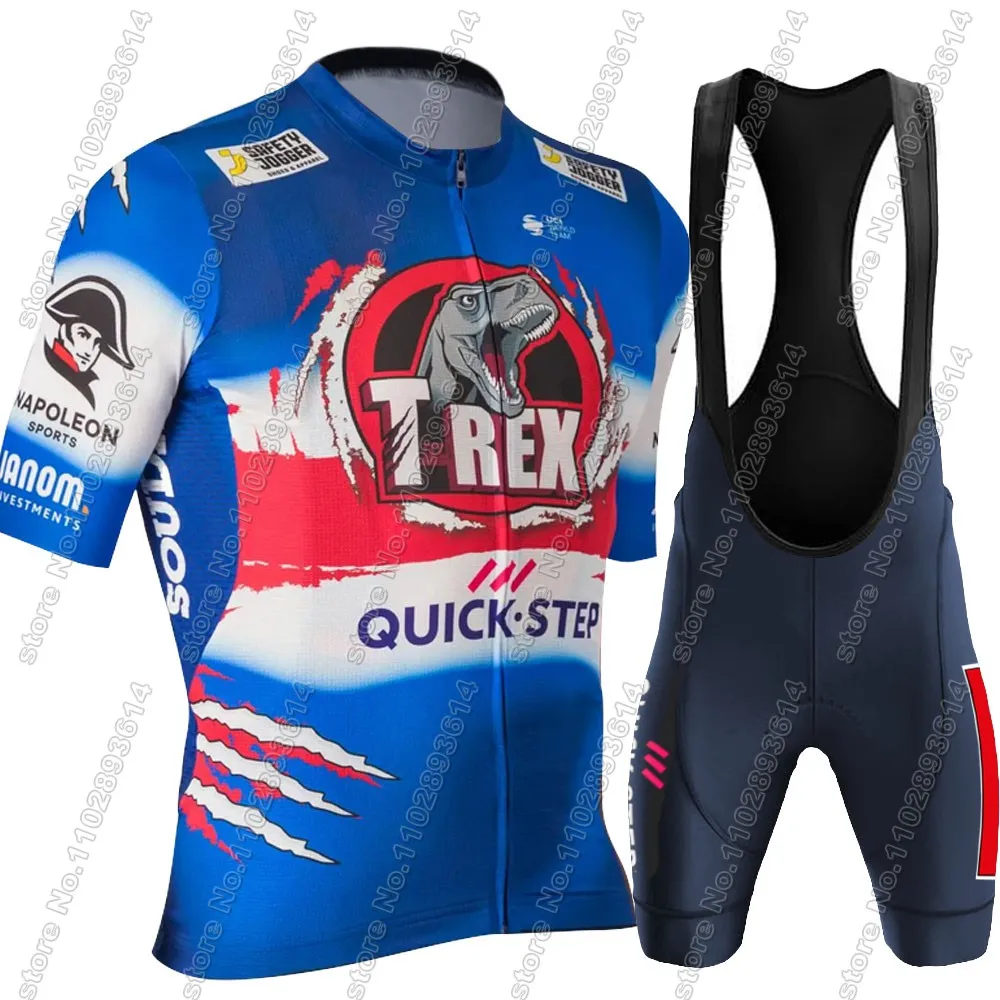 Soudal T-Rex Quick Step 2024 Cycling Jersey Set Cycling Belgium Clothing Men Short Sleeve Kit Road bike Shirt Bicycle Bib Shorts