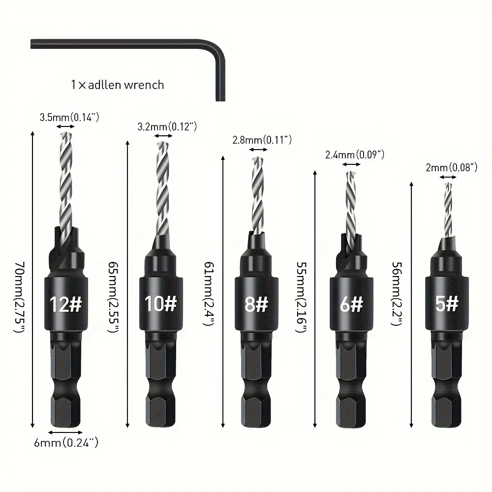 4/5pcs Countersink Drill Bit Set, With 1/4