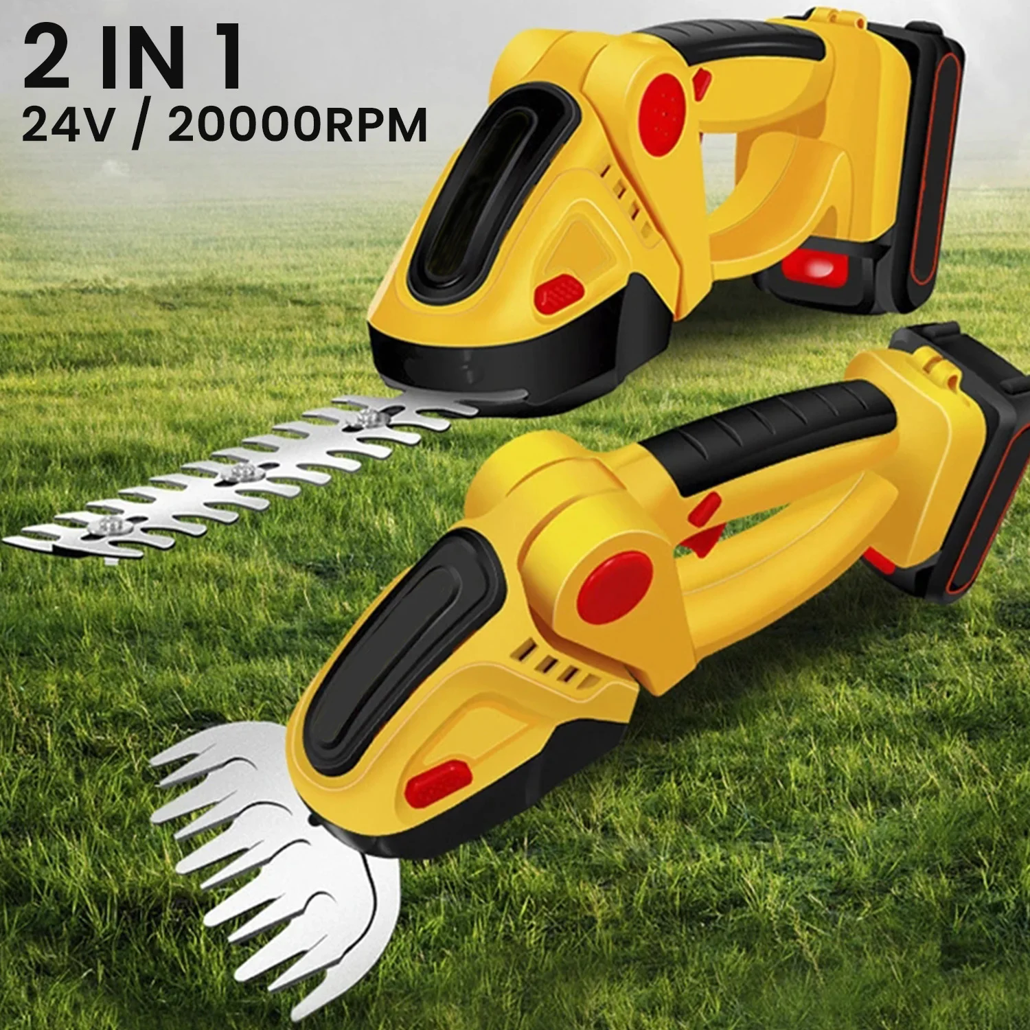 Cortasetos Eléctrico Inalámbrico 2 en 1, Tijeras de Podar Manuales, Herramienta de Jardín Ideal para Recortar Setos, Arbustos y Hierbas
