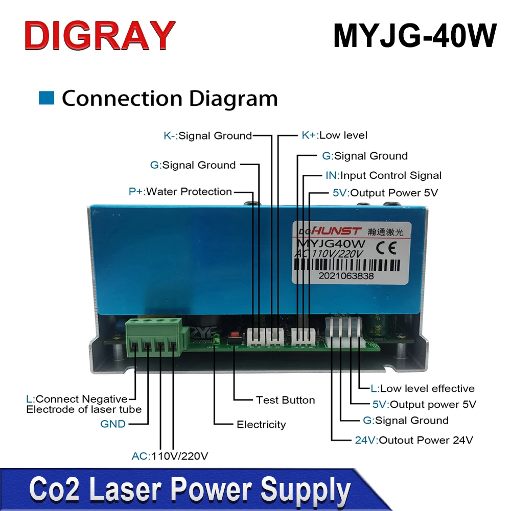 Imagem -04 - Diy-myjg Co2 Laser Power Supply Máquina de Corte Adequado Comprimento Adequado 50x700 mm Tubo Laser 30w 40w 110v 220v K40