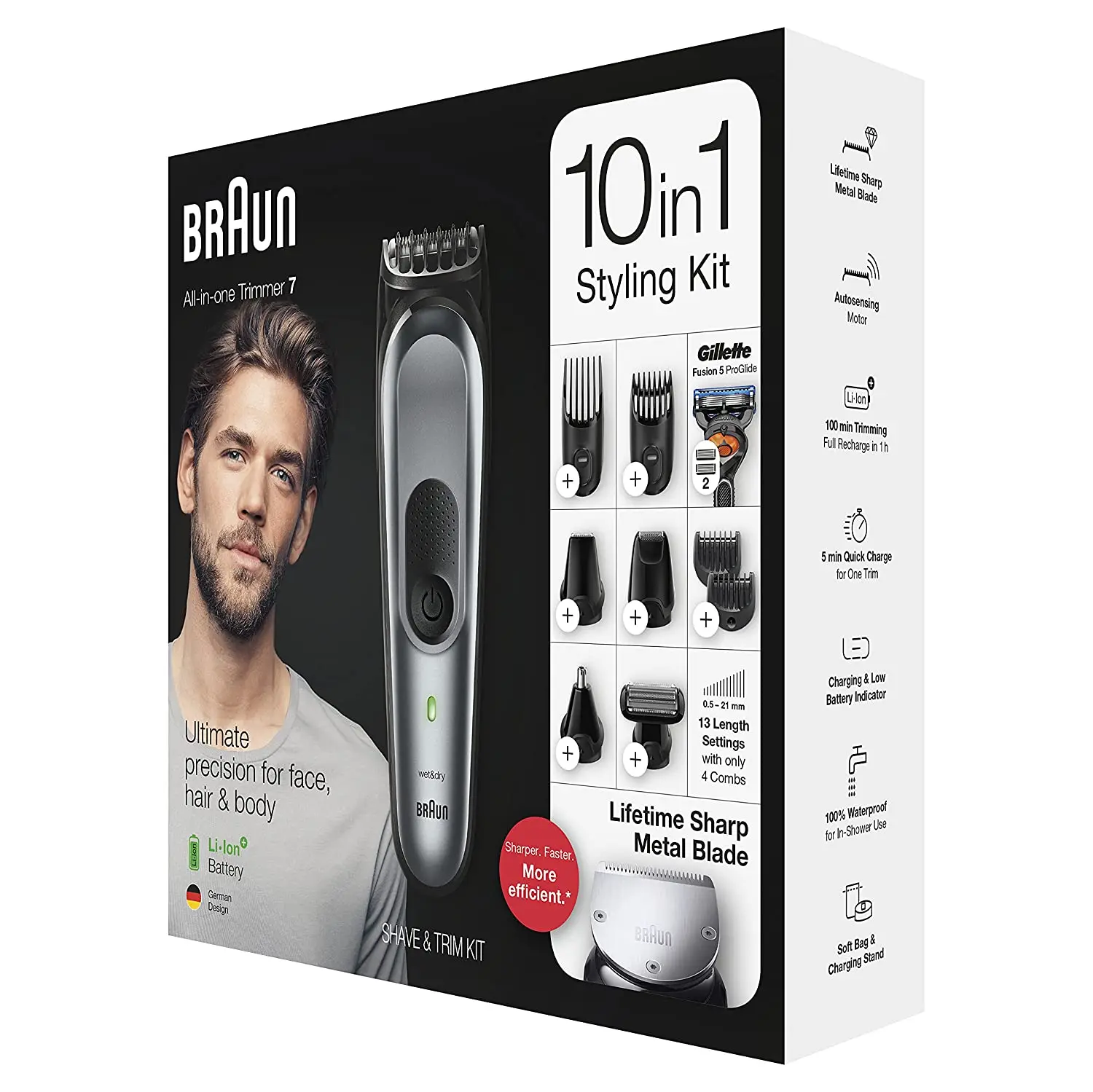 Braun Hair Clippers for Men, MGK7221 10-in-1 Body Grooming Kit, Beard, Ear and Nose Trimmer, Body Groomer and Hair Clipper,Black