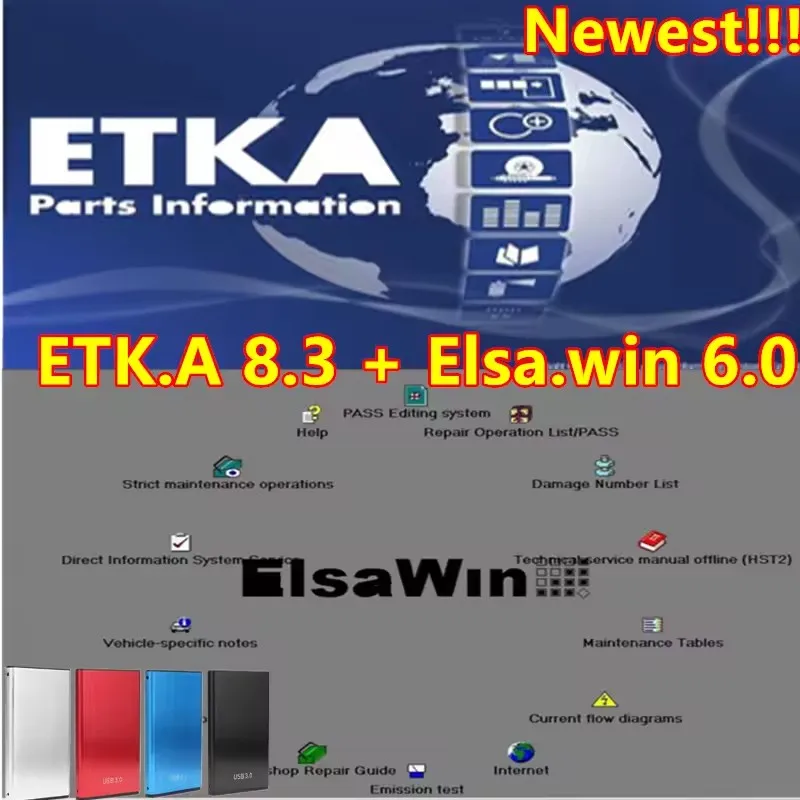 

Newest Etka 8.3 + ELSAWIN 6.0 maintenance software group vehicle electronic parts catalog suitable for V/W AU/DI SE/AT SKO/D