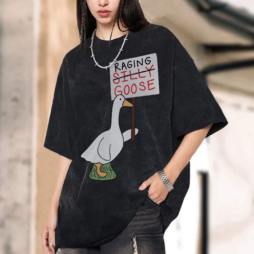 

Футболки с забавным рисунком Raging Goose, летние женские потертые футболки в стиле Y2k, свободные топы с короткими рукавами в стиле ретро в стиле ретро
