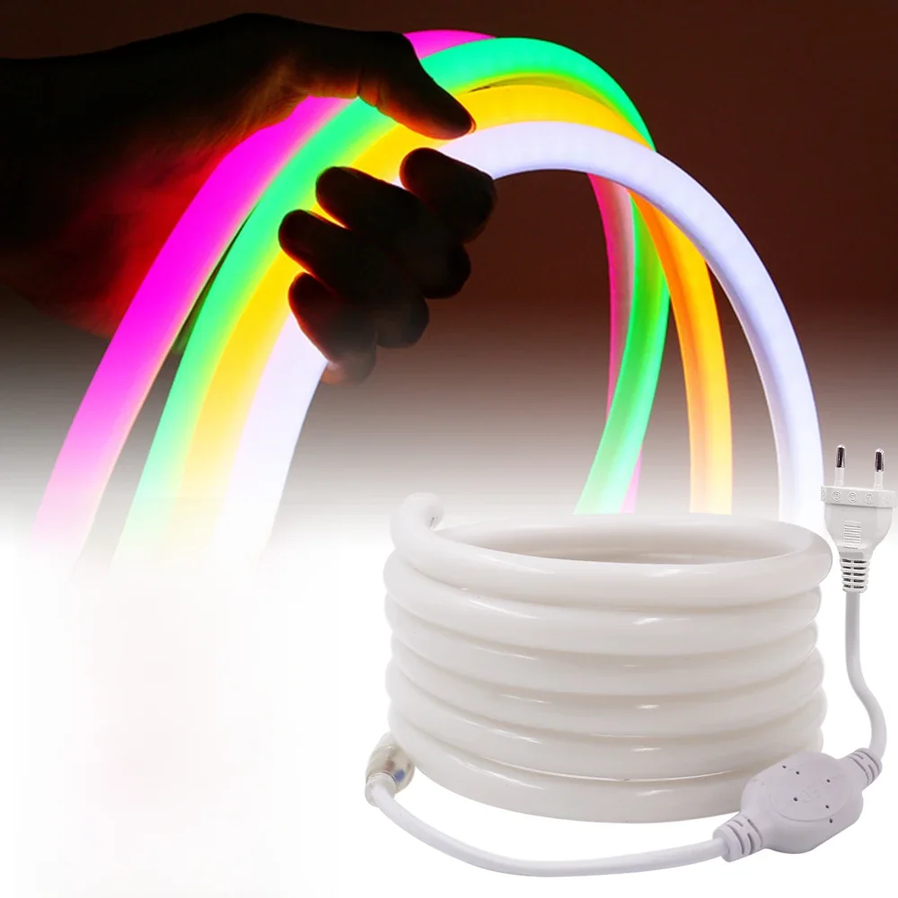 360 runde Neon-LED-Lichtleiste, 220 V, 120 LEDs, 2835 Röhre, flexible Lichterkette, wasserdicht, Urlaub, Heimdekoration, 1 m, 10 m, 20 m, 50 m, 100 m