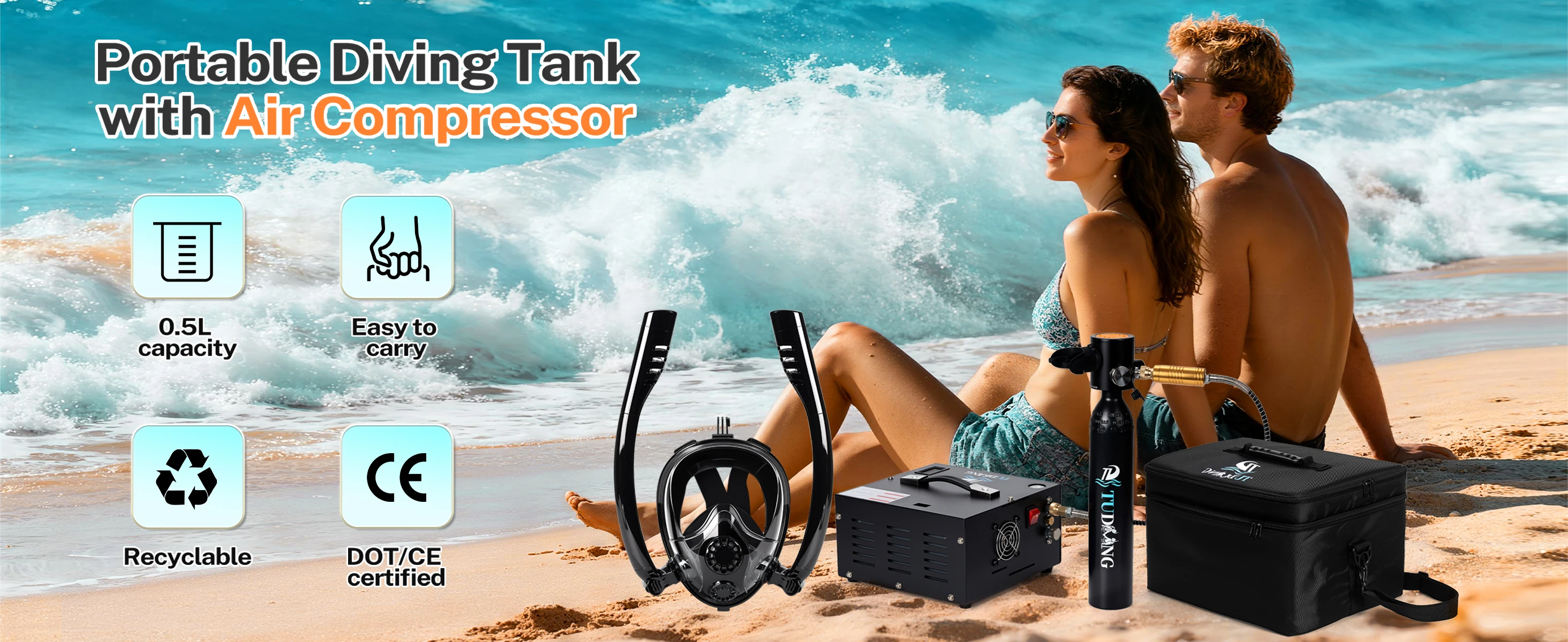 TUDIVING-0,5L Tauchflaschen-Set mit Luftkompressor, Lungenflasche mit Tauchmaske, tragbarer Tauchflasche für Unterwassertraining – Detail 1