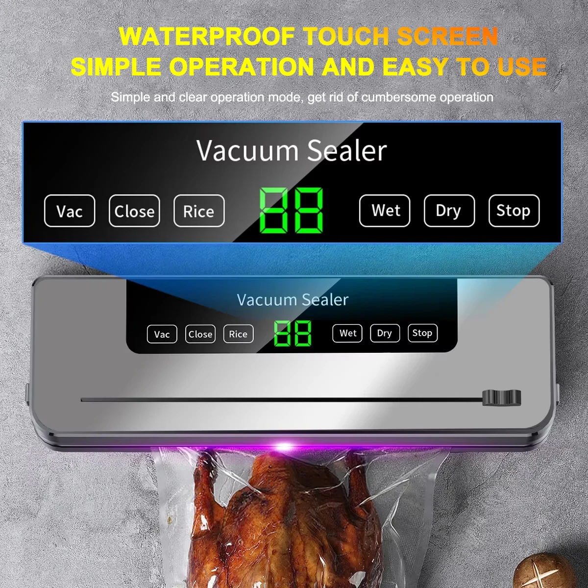 Food Vacuum Sealer Machine Dry Wet Food Vacuum Packaging Machine with UV Kitchen Food Storage Sealing Machine Built-in Cutter