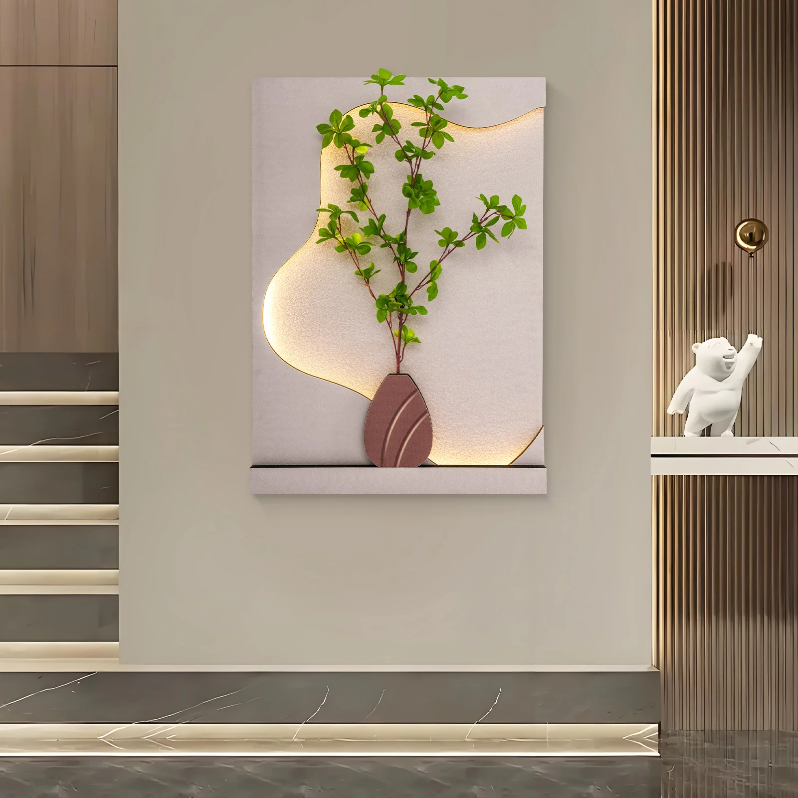 لوحة فنية جدارية من الحجر الرملي مع ضوء LED وجهاز تحكم عن بعد، نمط زهرة ثلاثي الأبعاد مصنوع يدويًا لغرفة المعيشة وغرفة النوم، ديكور المكتب المنزلي