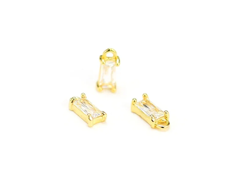 6pcs Baguette Earring Charms, Rectangle CZ Charms, Real gold plated, 9x4.2x3mm, Earring Accessories, Jewelry making - G131