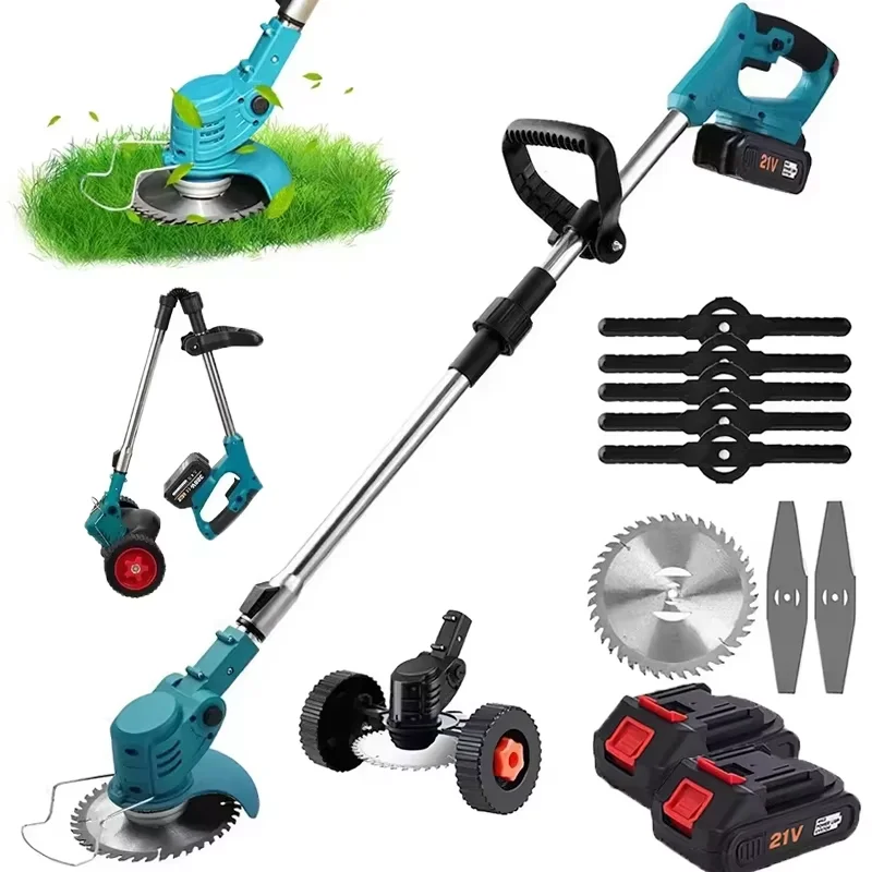 Electric Lawn Mower 21V Cordless Grass Trimmer Length Adjustable Cutter Household Garden Tools