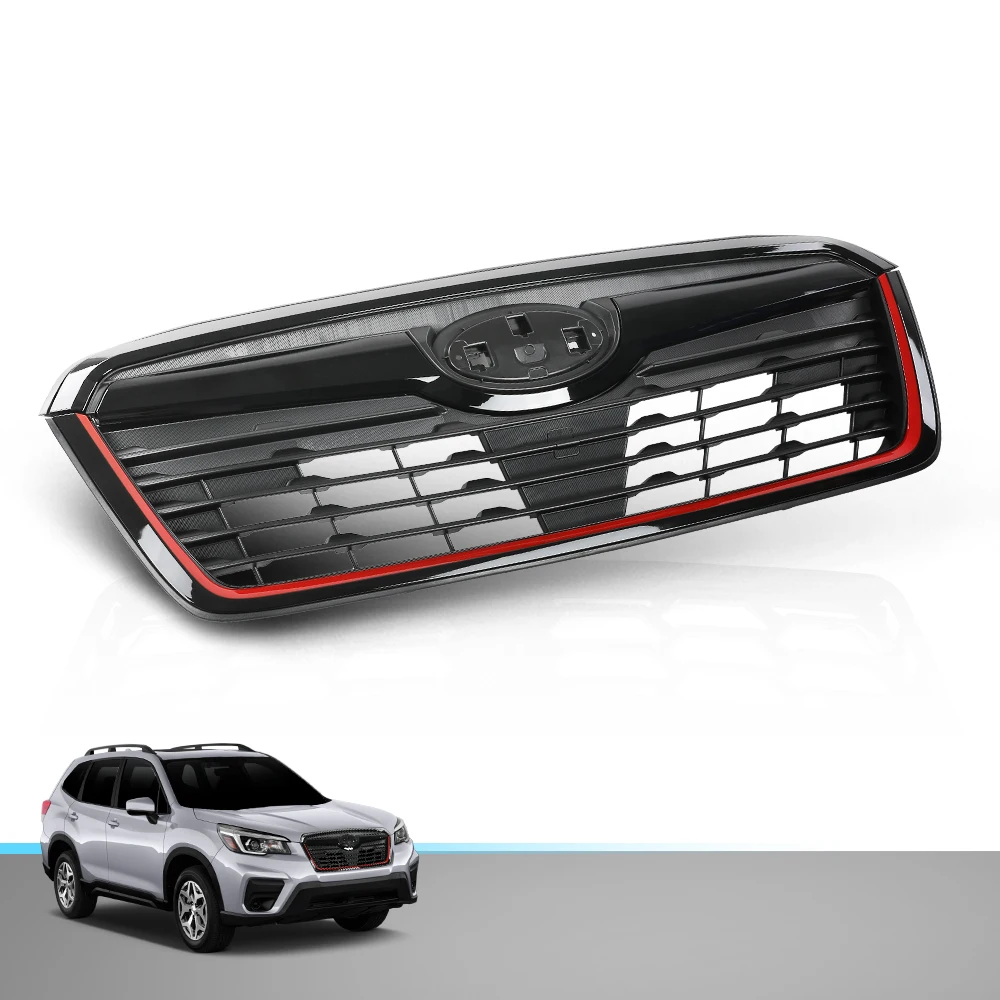 

Front Grill Fit for 19-21 Subaru Forester 91121Sj040,91121Sj140 W/Camera Hole Gloss Black W/ Red Line Strong Durable Sturdy