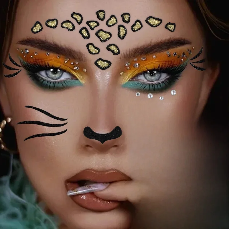 1 arkusz naklejki na twarz z kreskówek Clown Cat Leopard Butterfly Ice Glitter Face Art Decor naklejki do makijażu prezenty urodzinowe — zdjęcie 2