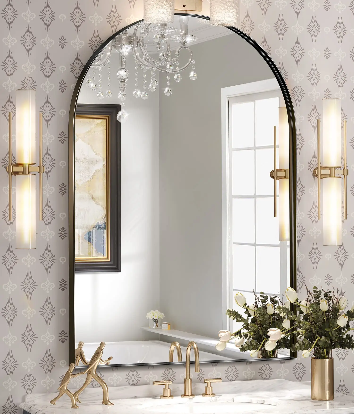 

Brightify Arched Mirror, Arched Wall Mirror, 24 x 36 Inch Black Arch Mirror, Metal Frame Black Bathroom Mirror, Arched Top Bathr