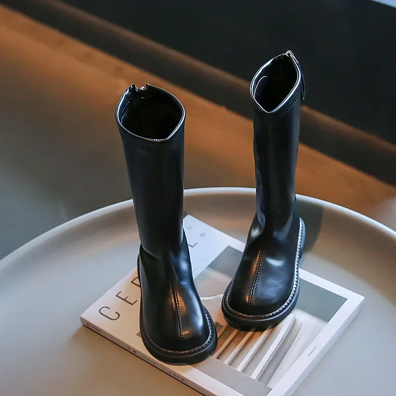 Bottes hautes en cuir PU pour filles, chaussures de défilé de princesse de Style japonais, mode pour enfants, simples et antidérapantes, nouvelle collection automne et printemps 2023