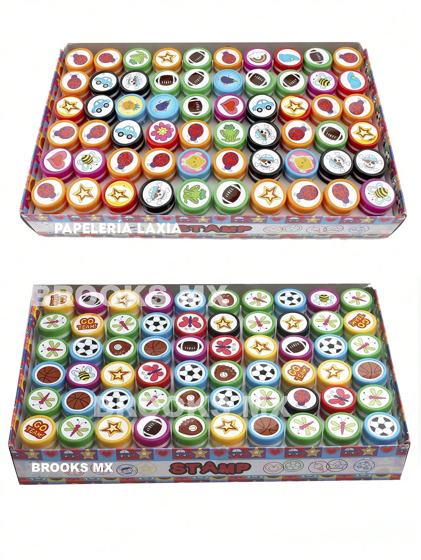 60 Stück billige Kinder eingefärbt zufällige Designs Stempel box