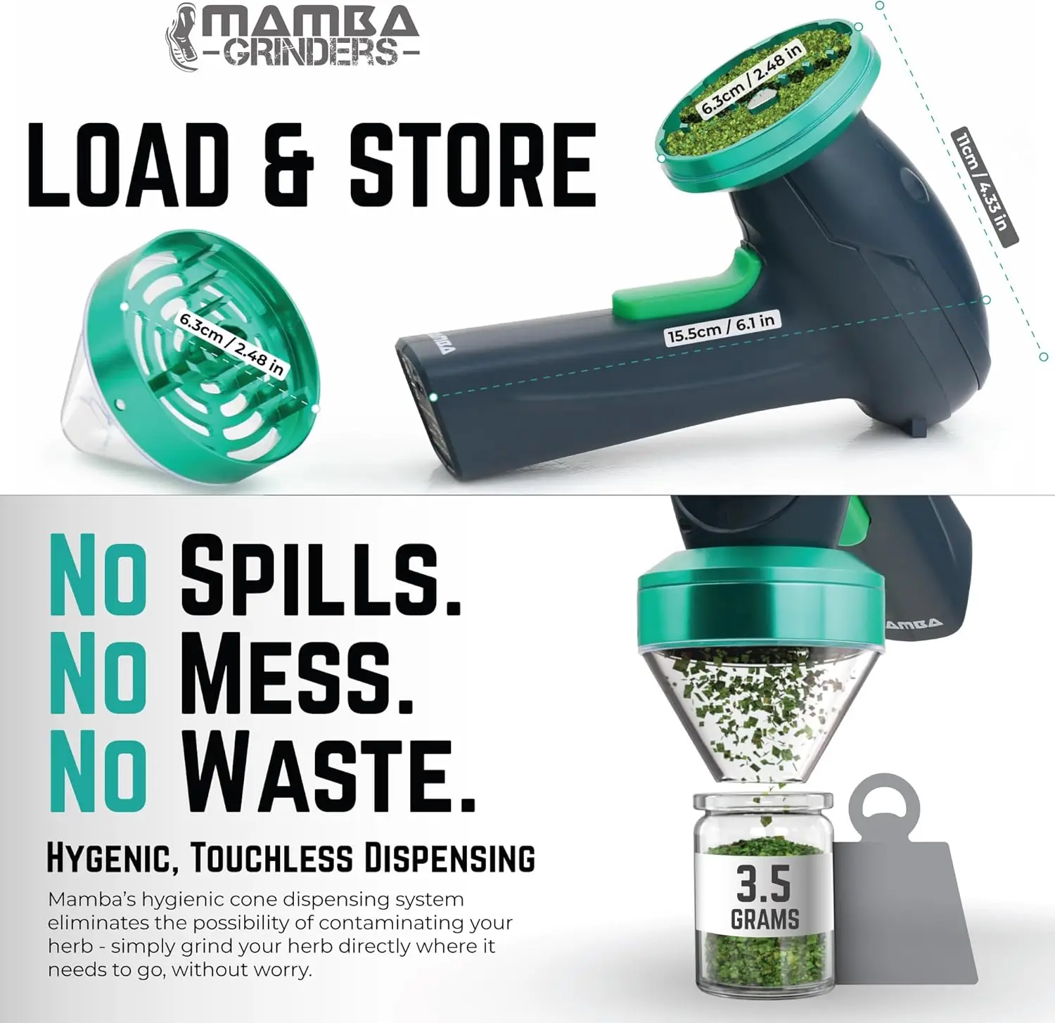 Mamba Monster 3.5g USB Powered Green Portable Electric Spice Mill  Herb Grinder.