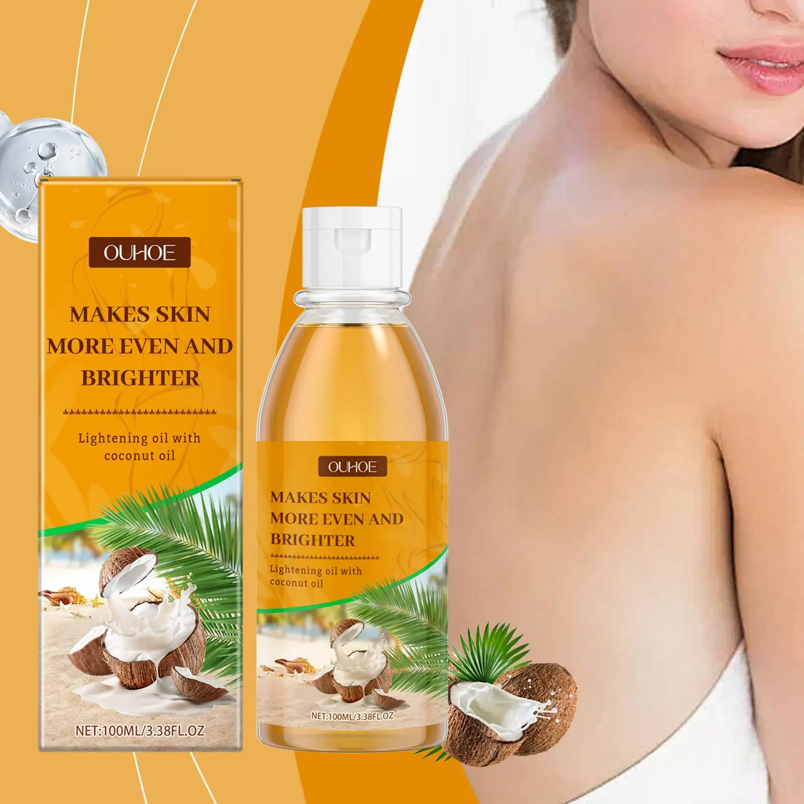 

Ouhoe 100ml Coconut Brightening Body Oil Moisturizing Tighten Lifting Skin Deep Hydration Soften Skin Relaxing Massage Oil