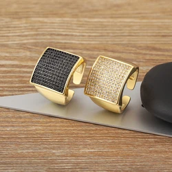 Nidin Classic New Design Irregular Rectangle Shape Geometric Zircon Tennis Open Rings For Women Girls Boys Aesthetic Jewelry