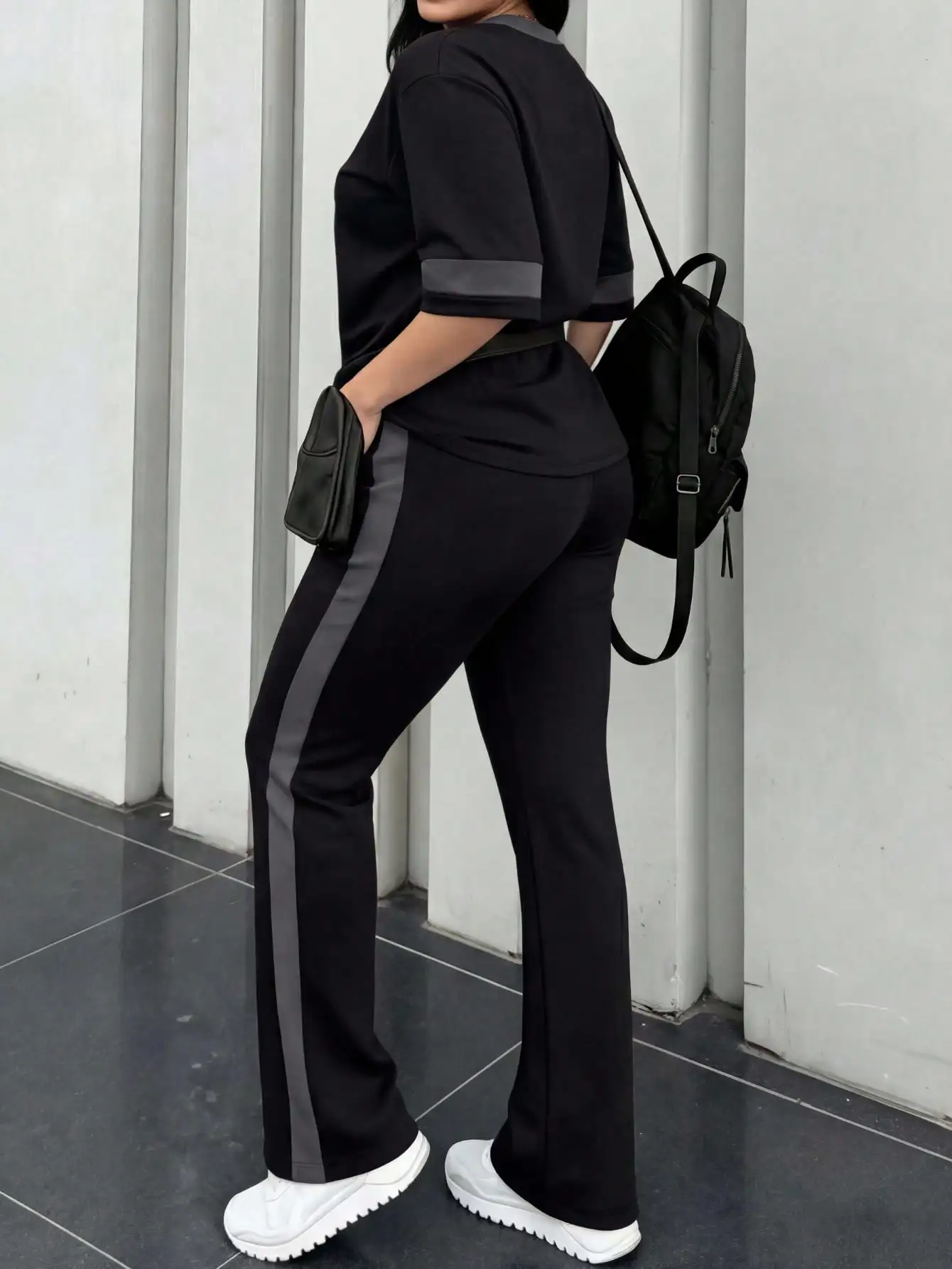 Spring/Summer Women's New Round Neck Short-Sleeve T-Shirt Paired with Casual Daily Elastic Waist Loose Long Pants Two-Piece Set view 4