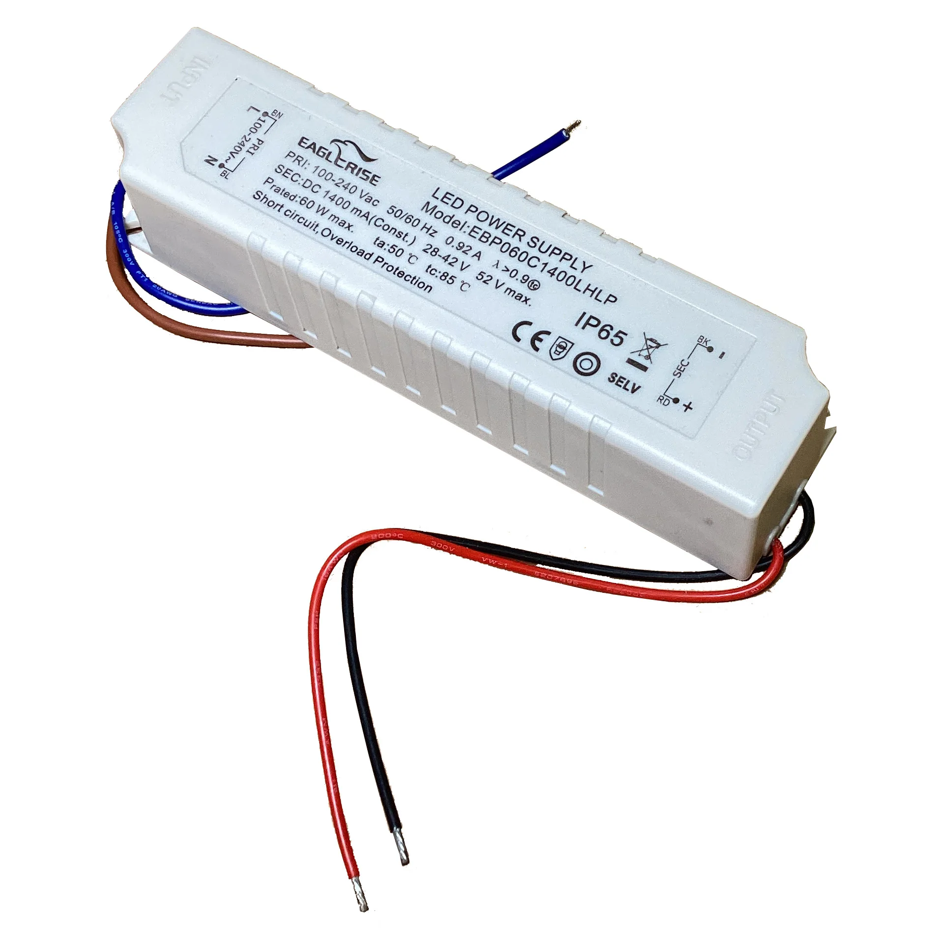 

Светодиодный блок питания 60Вт 1400мА (конг.) Водонепроницаемый встроенный драйвер Eaglerise Slim IP65 EBP060C1400LHLP