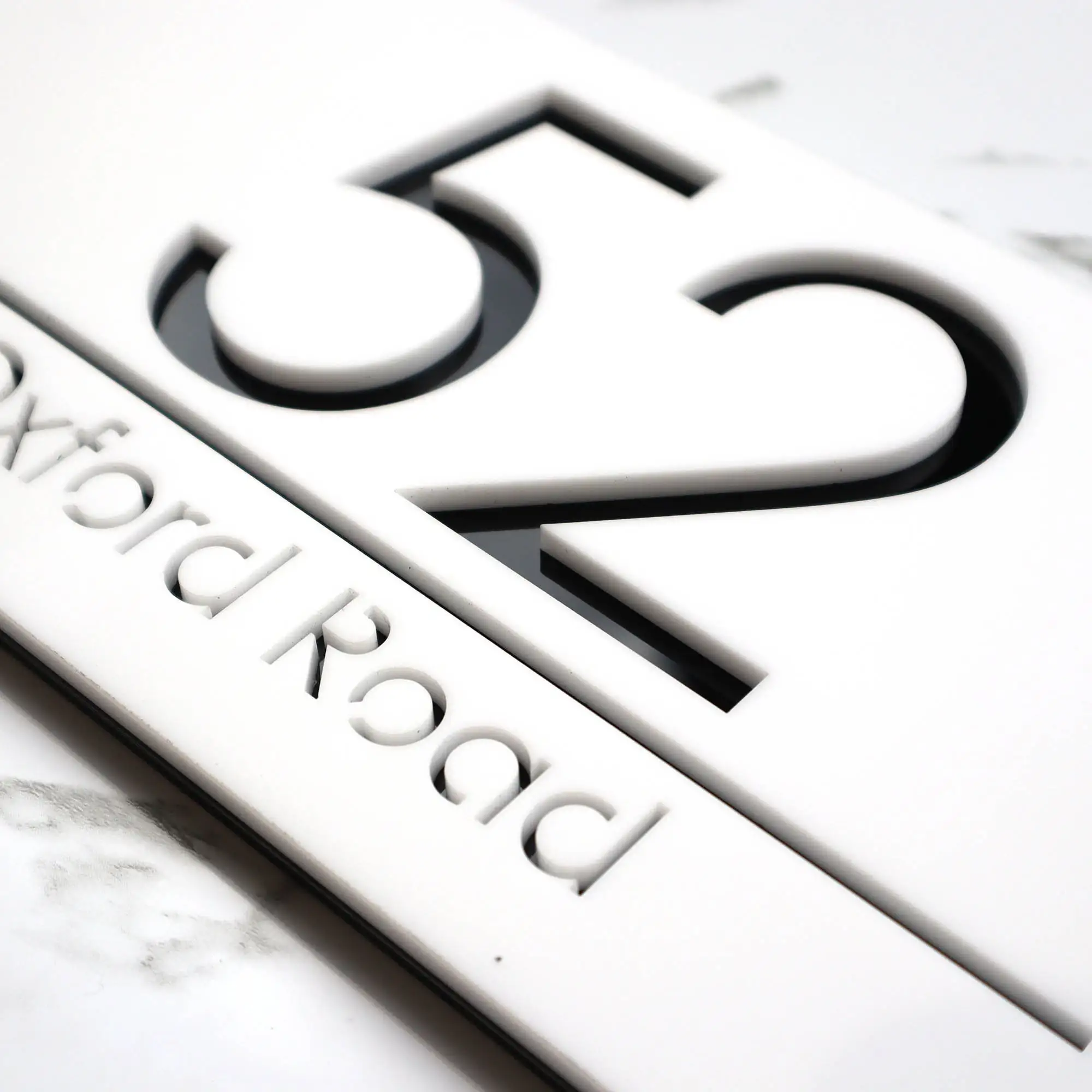 

Custom 3D Laser Cut Matt Dark Black Copper Mirror Floating Acrylic House Sign Door Numbers Plaque 300mm x 160mm