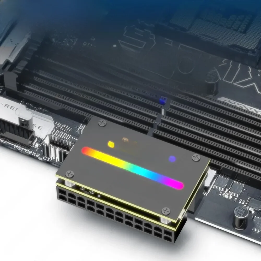 Guitar YI-Adaptateur ATX 24 broches 90 ° RGB, 18 modes d'éclairage, femelle à 24 broches mâle, résistant, carte mère, alimentation pour ordinateur de bureau