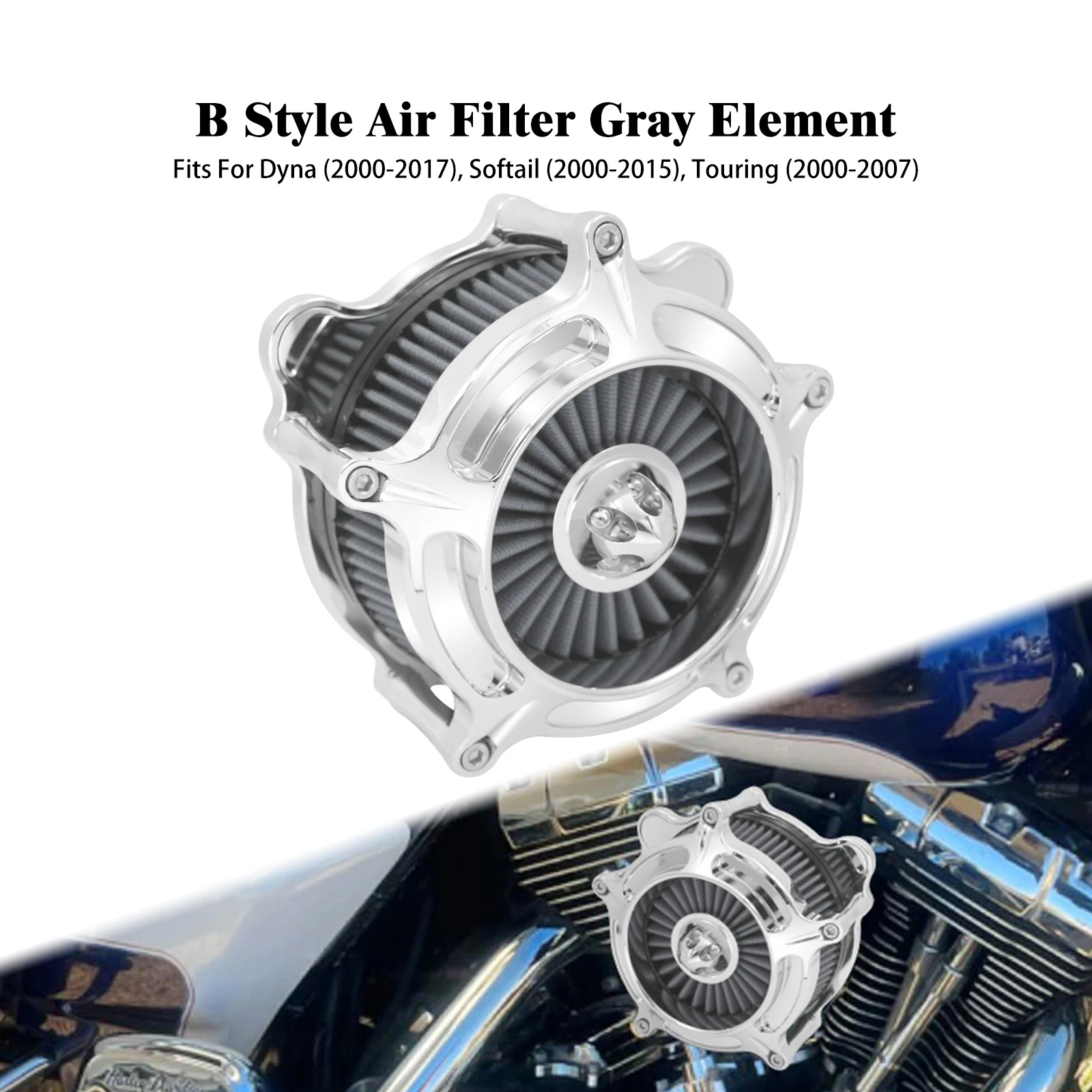 

Chrome Turbine Air Filter Grey Intake For Harley Dyna Wide Super Glide 2000-2017 For Softail 2000-2015