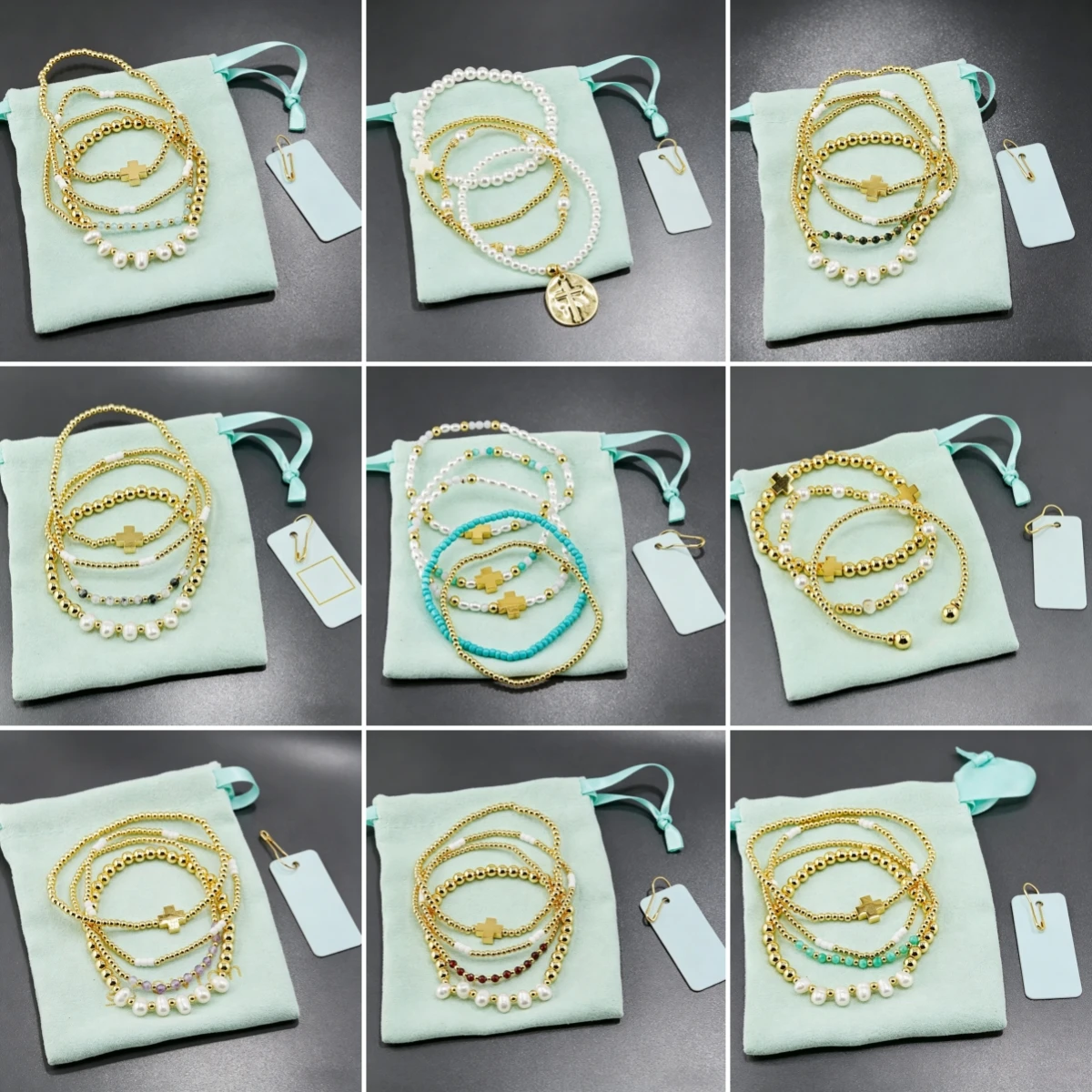 

Multilayer 18K Gold Filled Cross Colourful Stone Bead Bracelets With Tag For Women Fine Jewelry