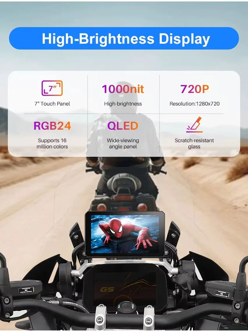 Motorrad-GPS CarPlay für BMW mit wasserdichtem Touchscreen, 7" tragbares Motorrad-Radio CarPlay/Android Auto, GPS-Navigation für Motorräder, Dual-Bluetooth, native Wonder Wheel-Steuerung,
