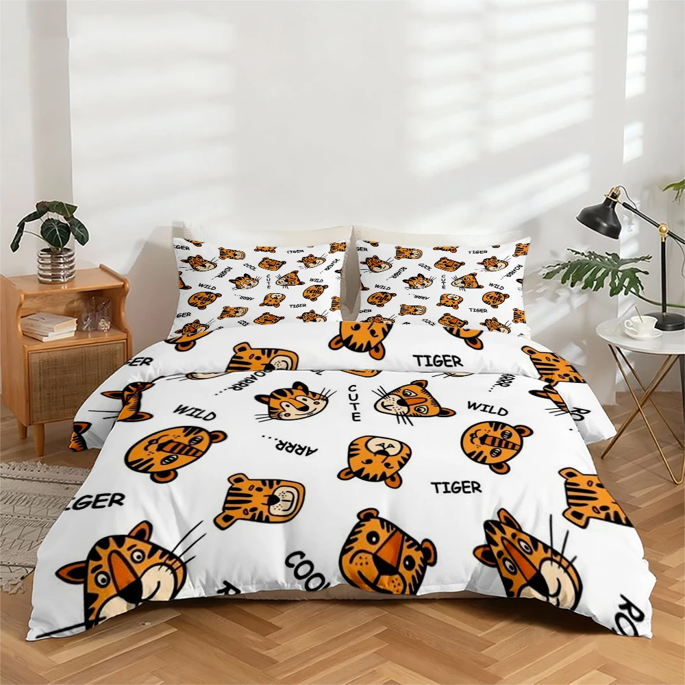 

High-Definition Digital Printed Bedding Set, Cartoon Tiger Head Print Duvet Cover Set, Large Pattern Printed Duvet Cover Set, Includes 1 Duvet Cover + 2 Pillowcases, Suitable for Bedroom, Guest Room, Home Decoration, Polyester Fiber Duvet Cover + Pillowca