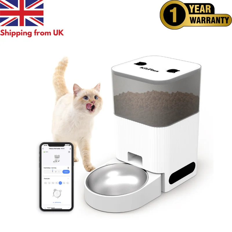 KITPLUS Automatic Cat Feeder, APP Control, Dog Feeder Automatic with Timer, Cat Food Dispenser, Locked Lid, Feeding＆Recordi