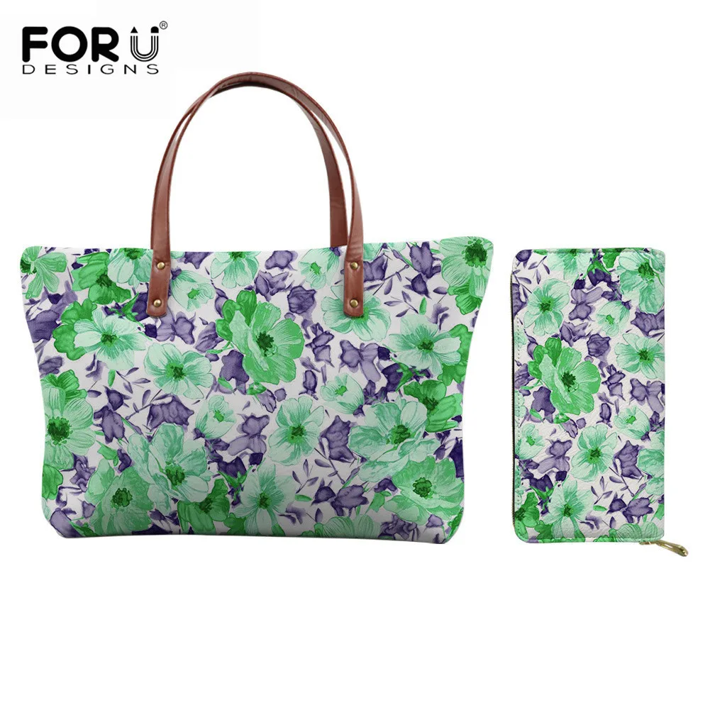 

FORUDESIGNS Tote Bag with Wallet for Women Beautiful Flowers Prints Classical Elegant Lady Handbag Comfortable Soft Shoulder Bag