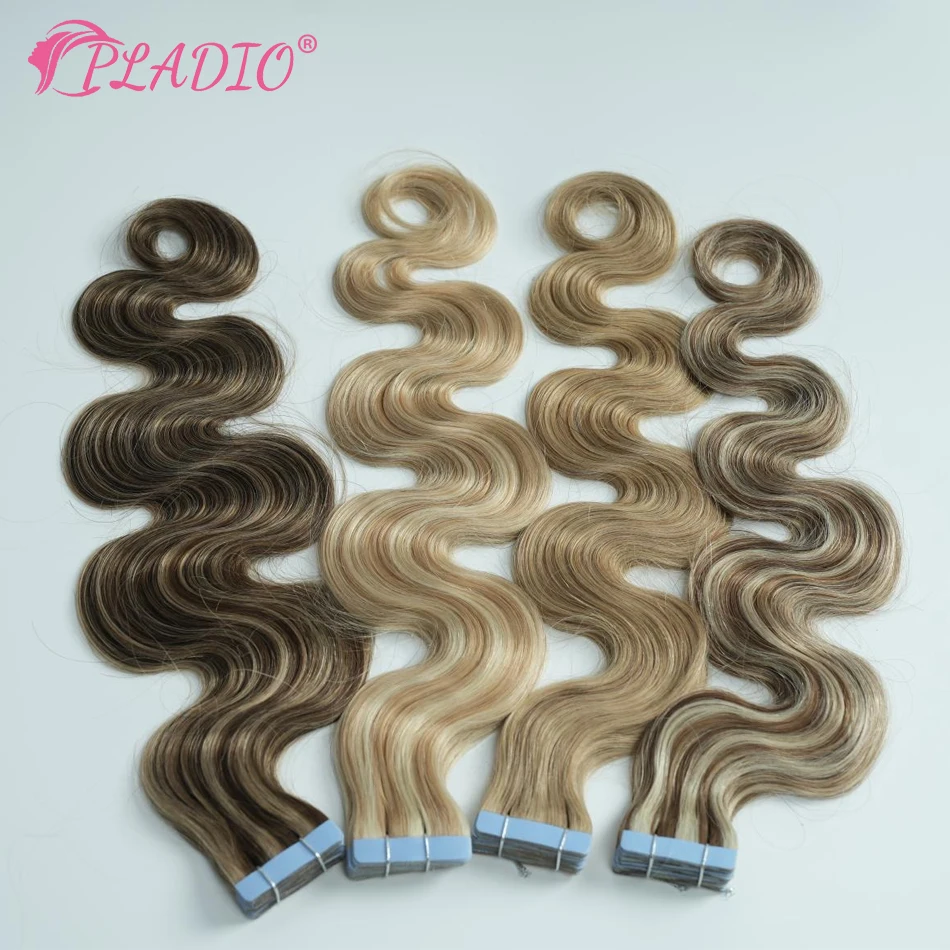 20 Pcs Tape in Hair Extensions Human Hair Seamless Body Wave European Remy Hair Extensions for Women 12-26 Inch Natural Color