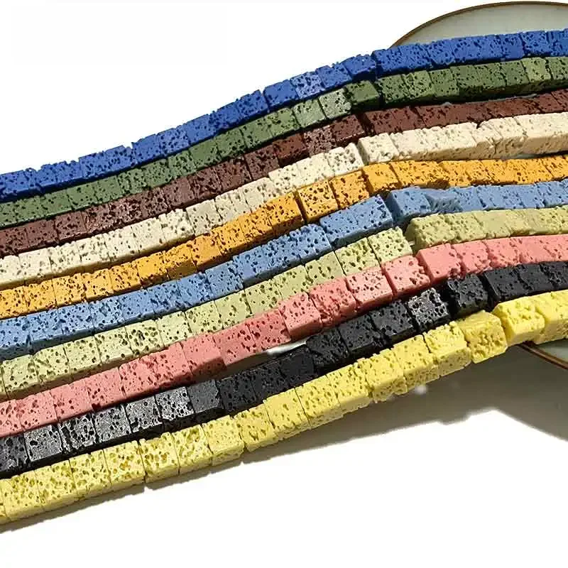 4X4Mm 6X6Mm Kubus Vulkanische Lava Natuursteen Roze Zwart Groen Vierkant Spacer Kralen Voor Sieraden Maken Diy Armband Accessoires - afbeelding 2