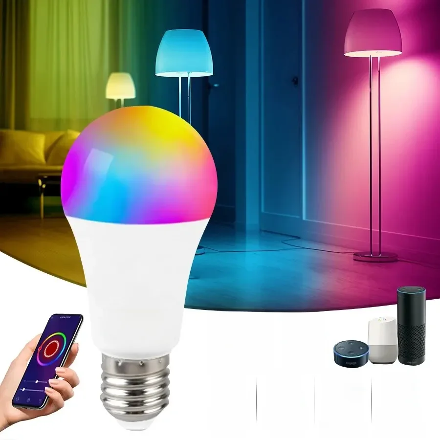 Lâmpadas Tuya Smart RGB, Lâmpada LED E27, 15W, App Smart Life, Controle de Voz, Bluetooth, WiFi,