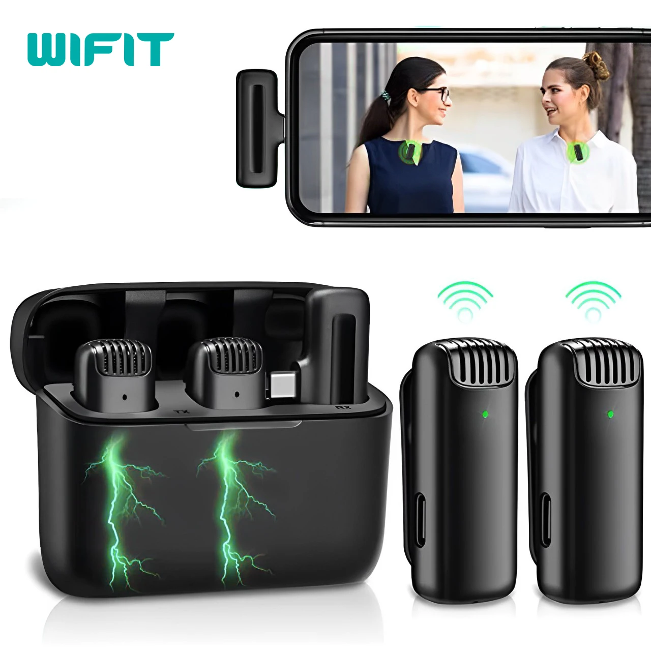 WIFIT J13 Wireless Microphone With Charging Case for IPhone/iPad Mini Wireless Tie Microphone Low Latency Plug and Play