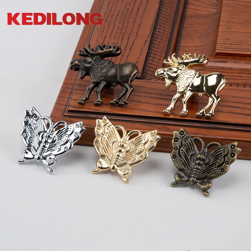 

KEDLO American Retro Bronze Deer Handle Kitchen Cabinet Butterfly Drawer Gold Pull Knob European Classical Handle