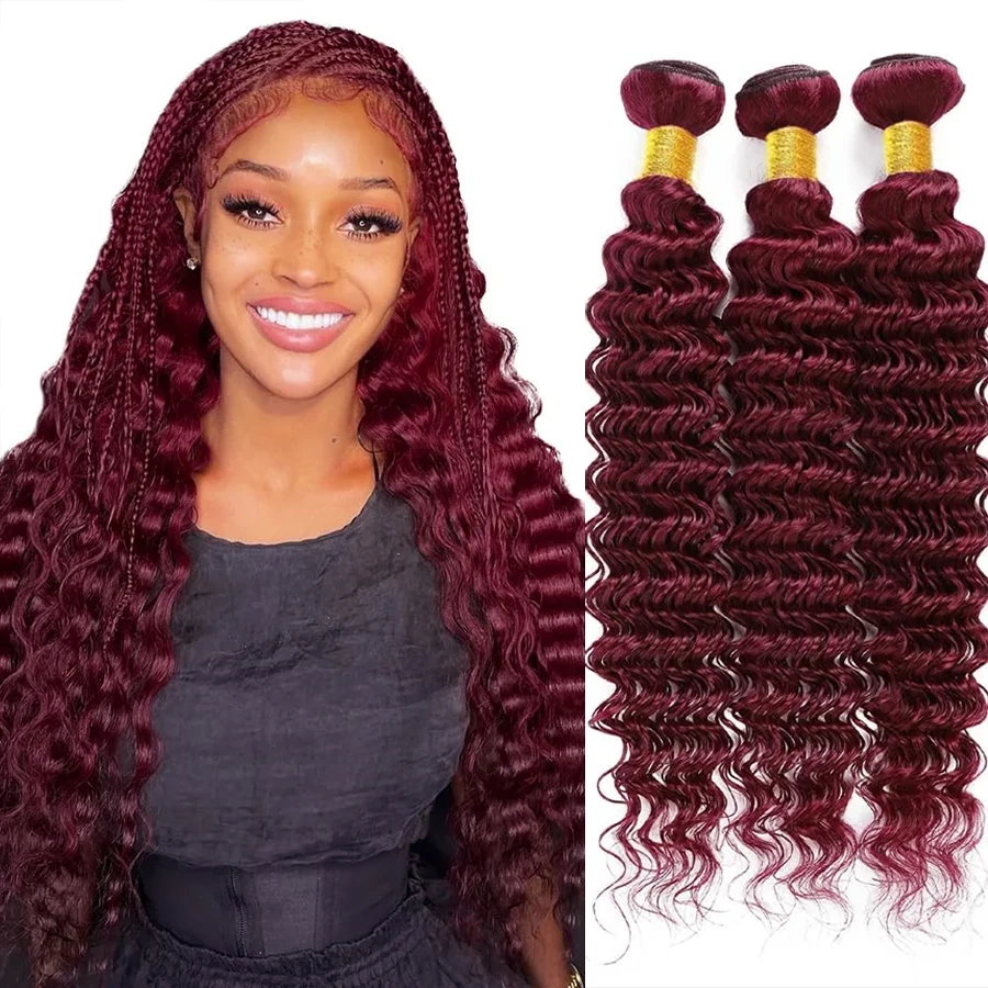 

Бордовый 99J Вьющиеся пучки 100% Вьетнамские девственные человеческие волосы Пучки глубоких волн Наращивание плетения Цветные плетения Натуральные человеческие волосы