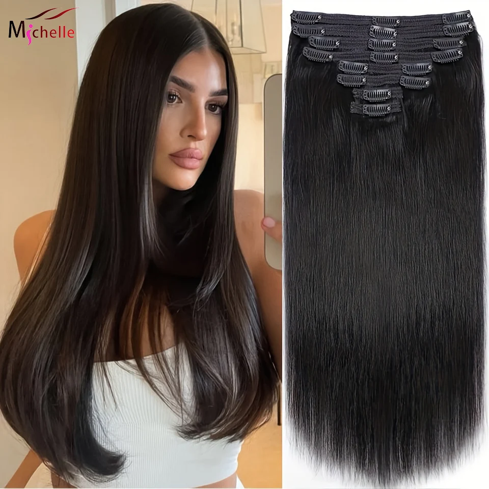 Clip Ins Hair Extensions Straight Human Hair Natural Black Invisible Seamless Straight Remy Human Hair Extensions Cip ins 8pcs