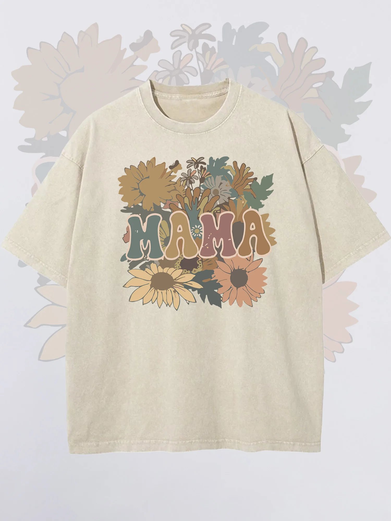 تي شيرت رجالي ماما مطبوع عليه زهور المشمش بأكمام قصيرة ورقبة دائرية فضفاضة للصيف 100% حمض القطن الخالص مغسول لعيد الميلاد