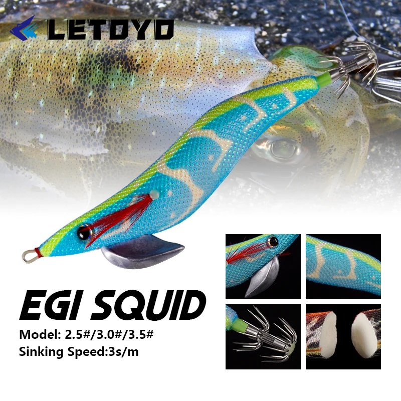 LETOYO 2.5-3.5# FOAM SOLID Squid lure Luminous squid jig Artificial bait sinking EGI Webfoot Octopus Cuttlefish sea fishing lure