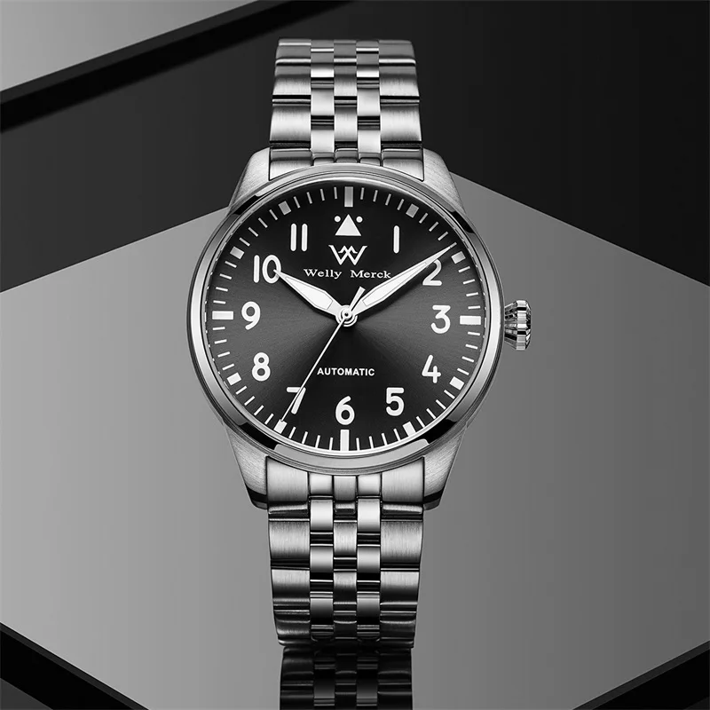 WM Watch Pilot Watch Automatic Mechanical Watches 200M Water Resistant Men Sapphire Casual Business Watch Welly Merck 165M-WM