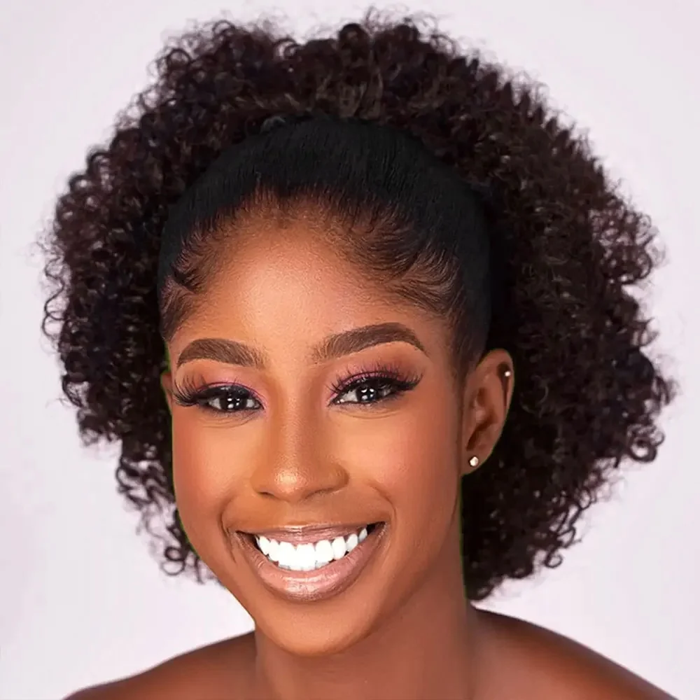 Afro bouffée crépus bouclés cordon queue de cheval Extension de chignon pour les femmes noires synthétique court Afro crépus bouclés Afro postiches